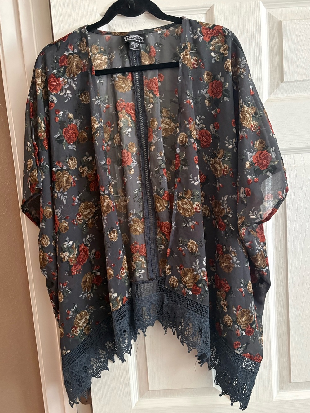 Angie kimono topper boho bohemian floral lace sheer lightweight cottagecore L